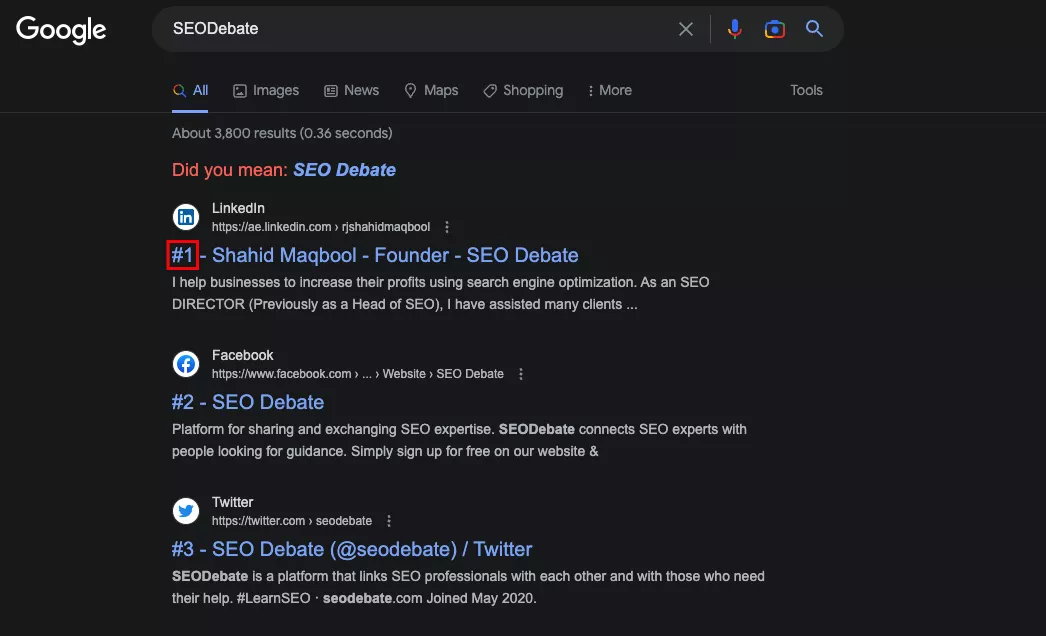 How SERP Counter displays results
